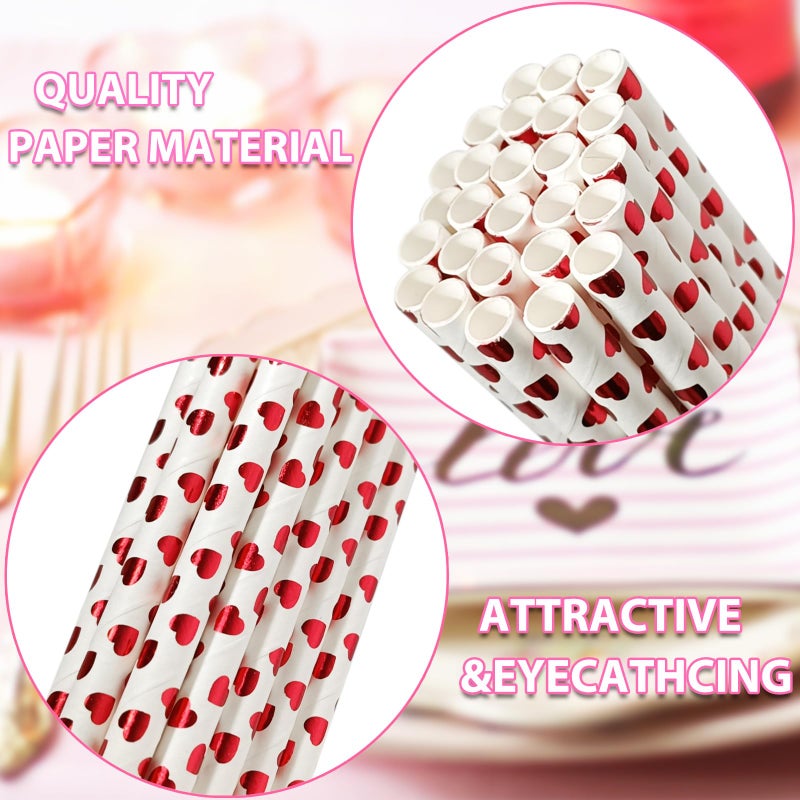 EaciTown 50 Pcs Heart Shape Straws Foil Valentine's Day Heart Paper Straws Drinking Straws For Birthday Party Wedding Party Favors - Image 2