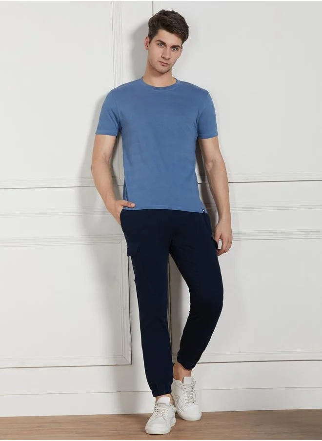 دينيس لينغو Regular Fit Navy Cotton T-Shirt Crew Neck