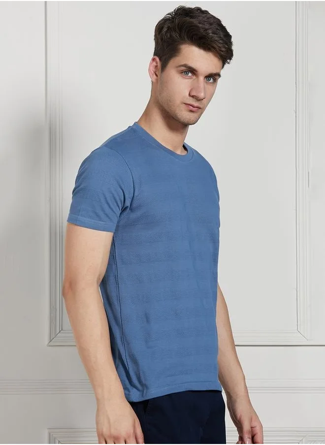 دينيس لينغو Regular Fit Navy Cotton T-Shirt Crew Neck