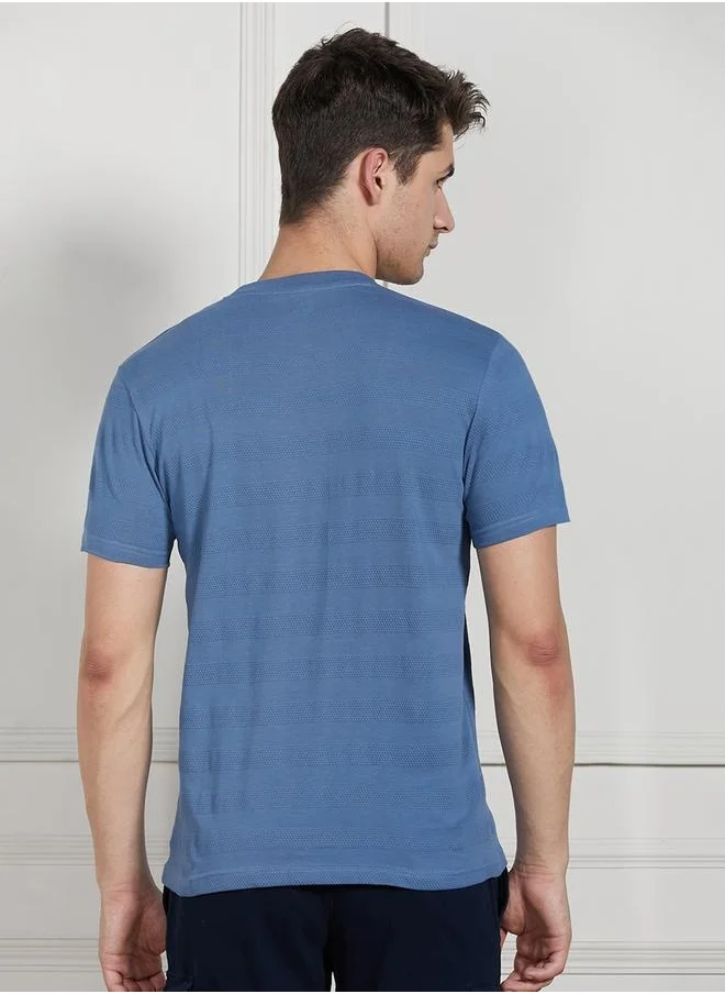 دينيس لينغو Regular Fit Navy Cotton T-Shirt Crew Neck