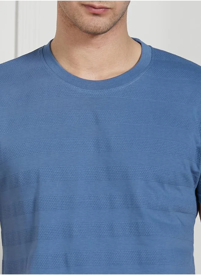 دينيس لينغو Regular Fit Navy Cotton T-Shirt Crew Neck