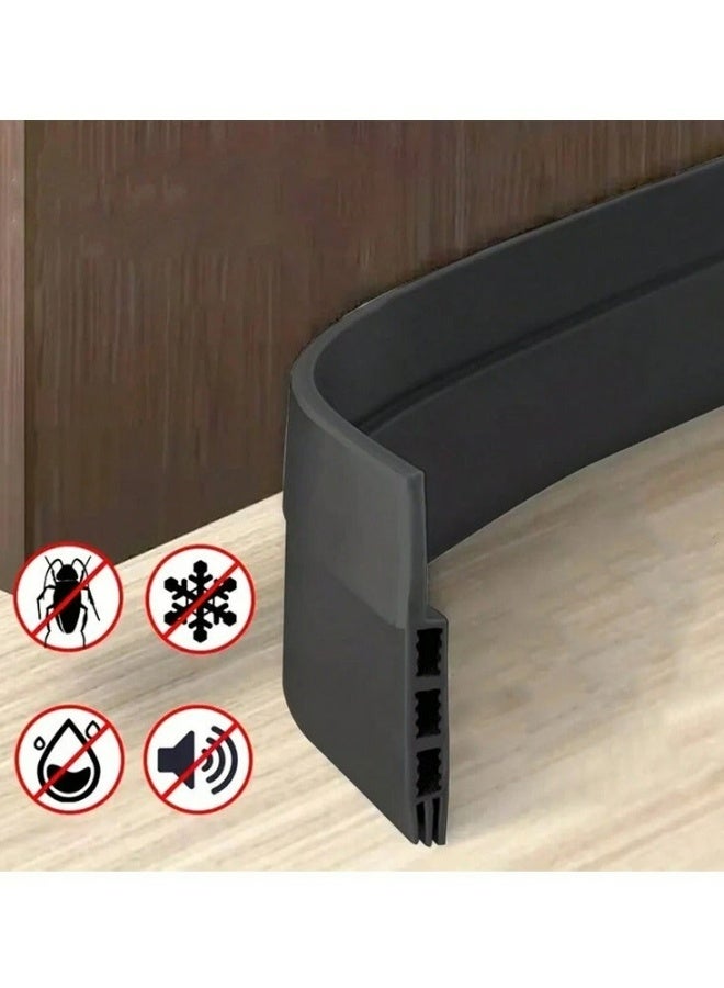Adhesive Under Door Sweep Weather Stripping Soundproof Rubber Bottom Seal With Wider Strong Adhesion For Interior Exterior Doors Guard Against Drafts Dust Noise Animals Insects 1M Black - Image 1