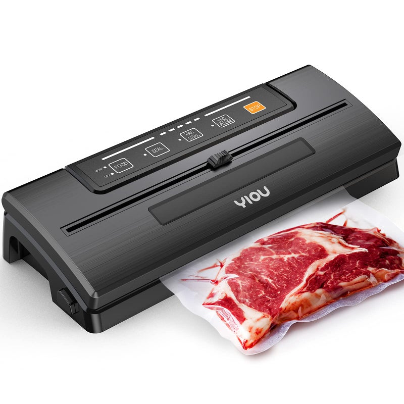 YIOU Vacuum Sealer Machine Food Storage Machine 80kPa Pro Vacuum Food Sealer for Food with Starter Kit Dry Moist Mode Easy to Clean Automatic Vacuum Sealer Machine Black