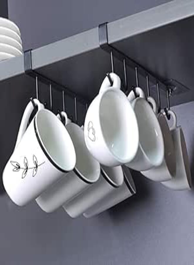 AliCH 2pcs Mug Hooks, Metal, Under Cabinet Mug Holder Rack, Nail-Free Adhesive, Kitchen Utensils/Ties Belts/Scarf/Keys Storage