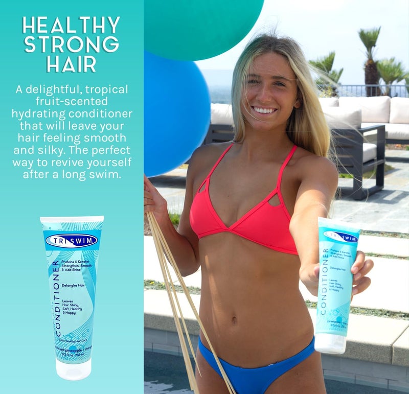 TRISWIM Swim Conditioner 8.5oz | Hydrates, Strengthens & Smooths Hair | Repairs Damage from Chlorine, Bromine & Saltwater | Protein & Keratin Formula | Sunkissed Pineapple + Mango Scent - Image 3