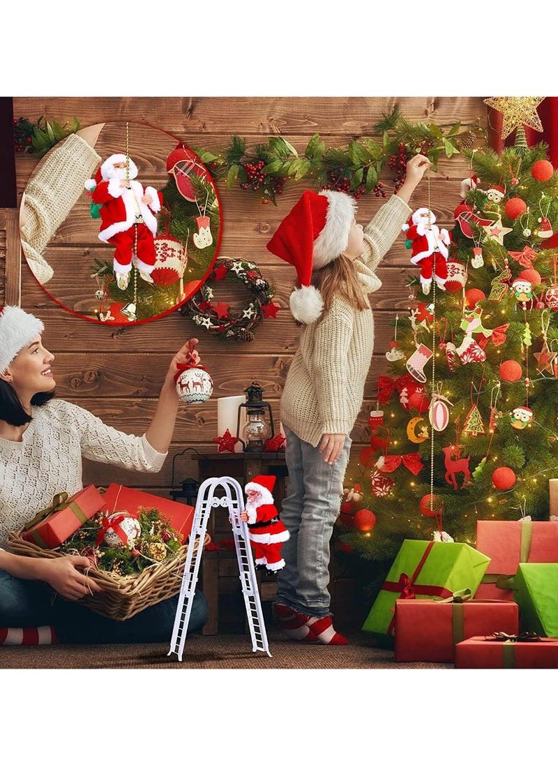VUCATIN - Electric Climbing Santa Claus Christmas Decoration Electric Climbing Up and Down Ladder Santa Claus with with Music Funny Singing Christmas Tree Decorations Christmas Gift for Kids (C) - Image 1