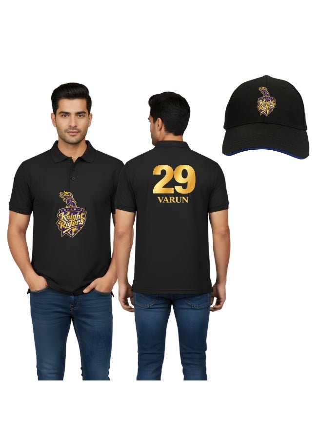 PRINTSHOP4ME Kolkata Cricket Men's Dry-Fit Polo Neck T-Shirt | Soft & Breathable Sportswear | Knight Riders Logo Front & VARUN 29 Back Print | Ideal For Cricket Lovers & Sports Games - Image 1