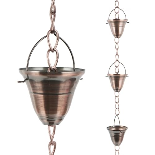 TZSSP Rain Chains Bell Style Gutter Installation – 8.5 ft Bell Style, Weatherproof & Adjustable Rain Chain– Soothing Water Sound (S-Hook Included) - Image 1