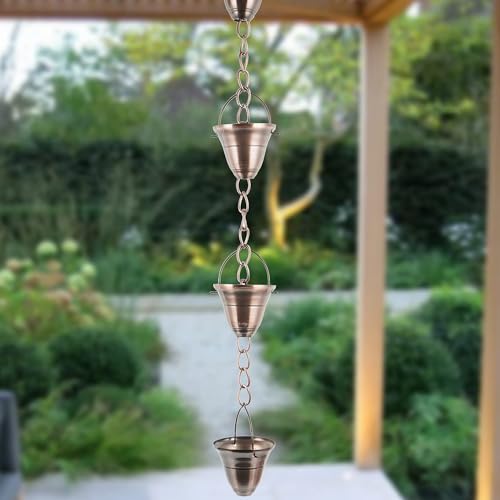 TZSSP Rain Chains Bell Style Gutter Installation – 8.5 ft Bell Style, Weatherproof & Adjustable Rain Chain– Soothing Water Sound (S-Hook Included) - Image 2