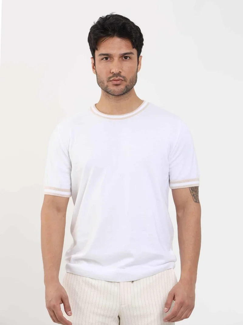 Dufy White Men's Slim Fit Plain O Neck Sweater - 104646