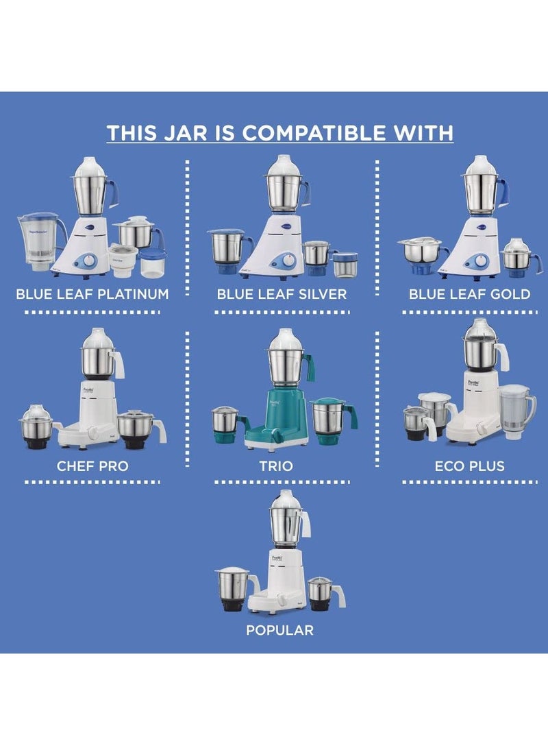 Preethi MGA-504 0.5-L Jar (Steel and Transparent) | Stainless Steel & Glass | Built-in Grinder | Brushed Finish - Image 4