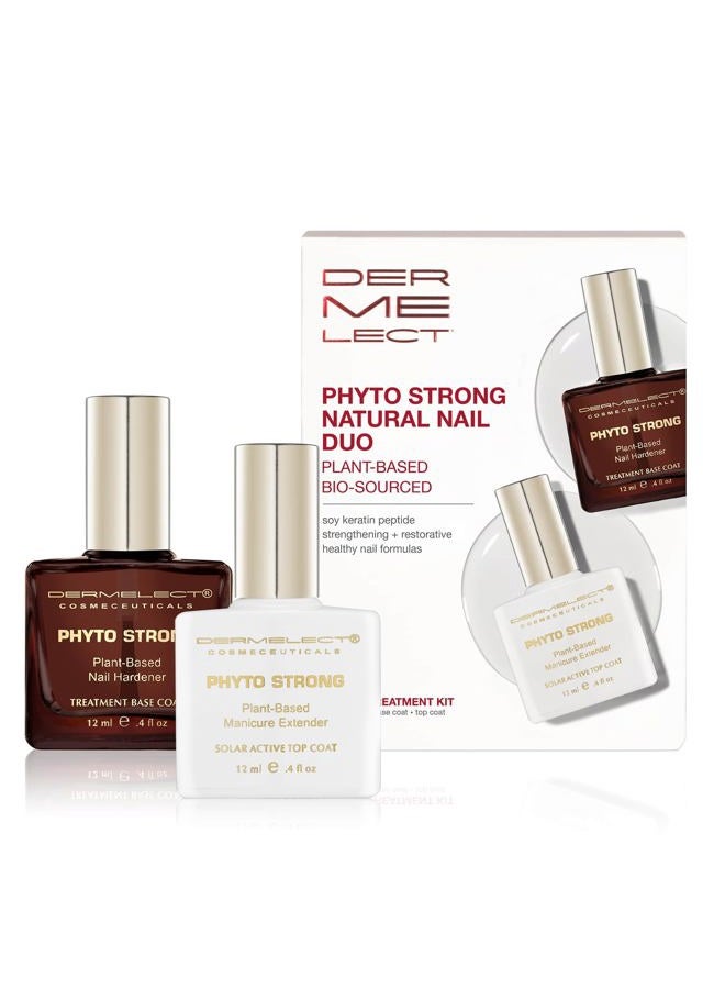 Dermelect Phyto Strong Natural Nail Duo (2 full size pcs) Protein-Peptide Infused Base Coat & Top Coat Set, Strengthening, Hardening, for All Nail Types, Plant-Based, Vegan, Cruelty Free, Non-Toxic. - Image 1