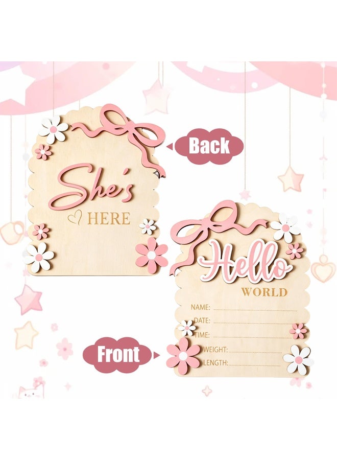 Baby Announcement Sign, Hello World Newborn Sign for Hospital, She’s Here Card, Baby Announcements Ideas, Newborn Photography Props Double Sided - Image 3