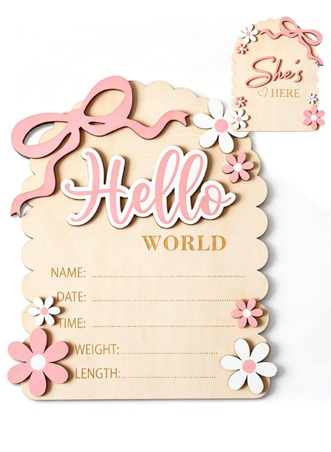 Baby Announcement Sign, Hello World Newborn Sign for Hospital, She’s Here Card, Baby Announcements Ideas, Newborn Photography Props Double Sided - Image 1