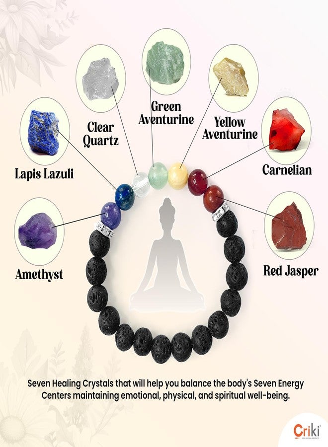 CRIKI Seven Chakra Bracelet - 7 Chakra Bracelet Original Certified with Lava Stone for Chakra Healing, Money, Health, Protection, Peace, Positivity and Manifestation - 8MM Beads - Image 2