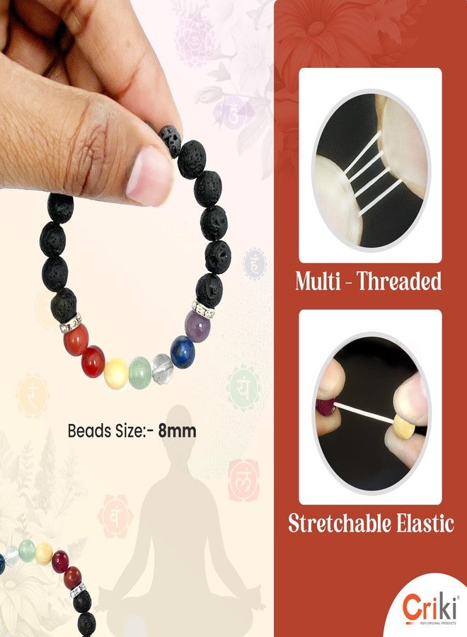 CRIKI Seven Chakra Bracelet - 7 Chakra Bracelet Original Certified with Lava Stone for Chakra Healing, Money, Health, Protection, Peace, Positivity and Manifestation - 8MM Beads - Image 5