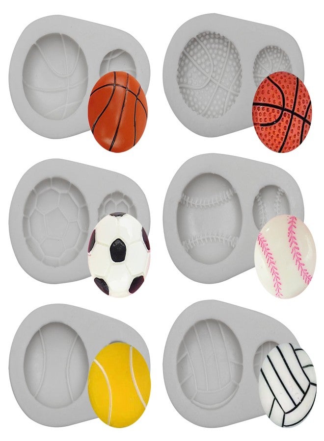 Xcake Lcook Silicone Molds for Sports Balls, Basketball Baseball Volleyball Soccer, Dual Cavity, White, 6 Pack - Image 1