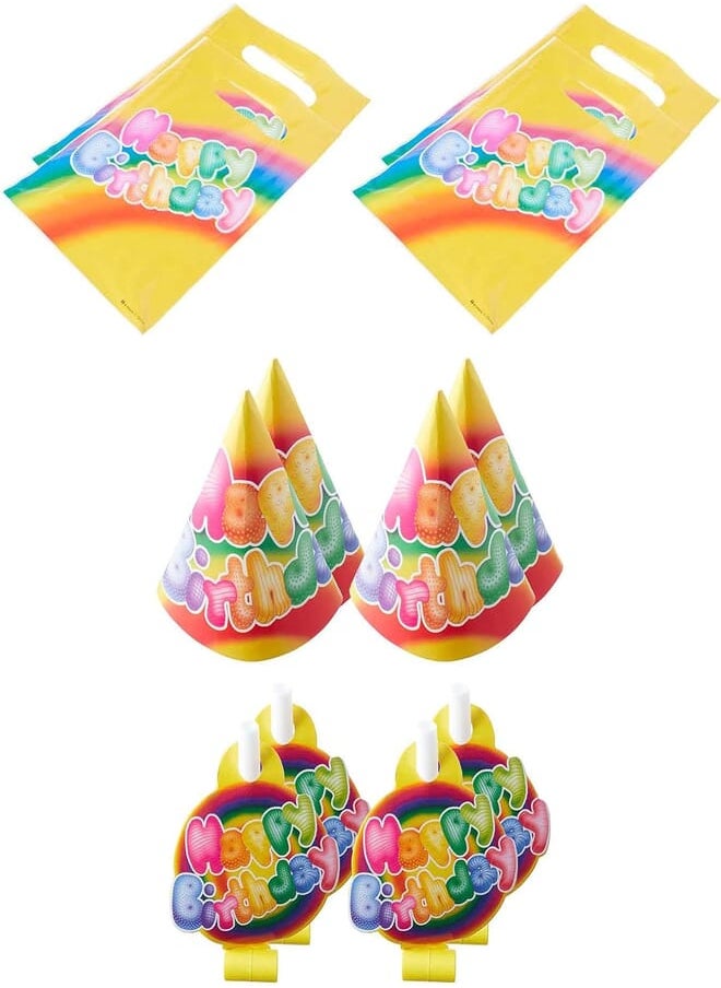Party - Party Happy Birthday Print Gift Bags Hats and Horns Set 12 Pieces - Multi Color - Image 1