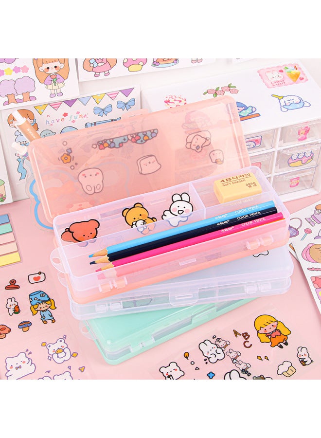 HELPS Double Layer Stationery Box Transparent Frosted Large Capacity Plastic Pencil Box Can Be Diy Primary And Secondary School Stationery Storage Box - Image 3