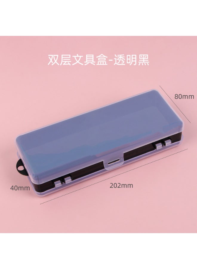 HELPS Double Layer Stationery Box Transparent Frosted Large Capacity Plastic Pencil Box Can Be Diy Primary And Secondary School Stationery Storage Box - Image 1