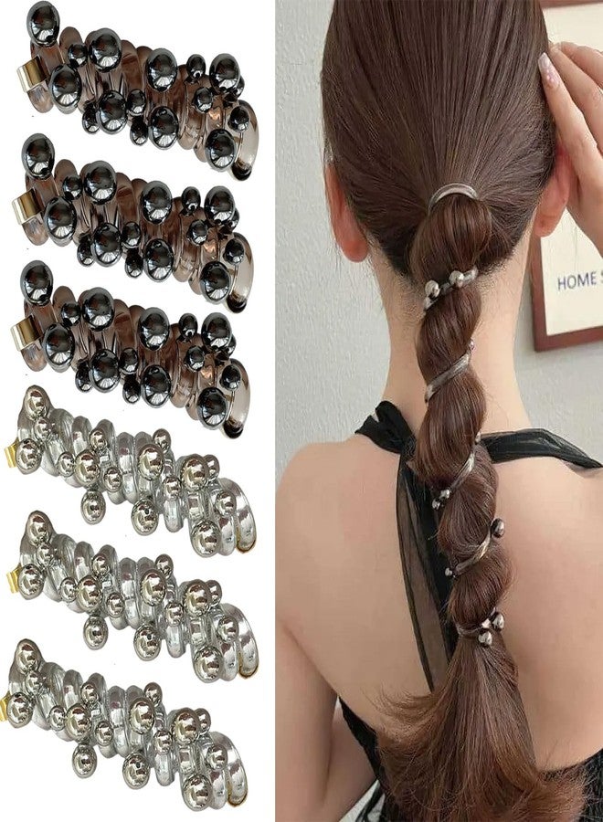 Ylapagne ربطات شعر حلزونية مضفرة باللؤلؤ على شكل هاتف، لون فضي كاري، ربطات شعر مطاطية على شكل ذيل حصان، ربطات شعر فقاعية، ربطات شعر مضفرة، ربطات شعر على شكل حبل هاتف، إكسسوارات شعر للنساء (6 قطع) - Image 1