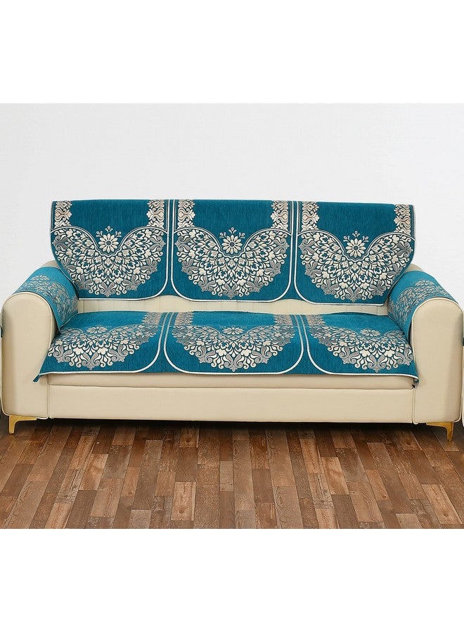 SAWNA HOMES 5 Seater Printed Sofa Cover Set With Arm Covers | Velvet Chenille Back Slip Panels for 3,1,1 Seater | Anti-Slip Washable Protectors for Living Room (12 Pcs, Sky Blue) - Image 2