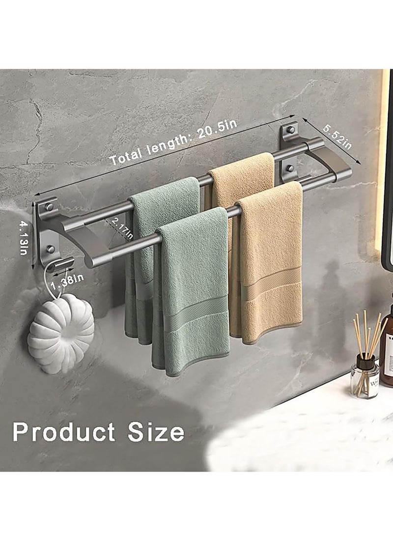 Flushrenic Wall Mounted Towel Hanger，Self Adhesive Towel Bar，Bathroom Accessories，2 Tier Double Rod Towel Shelf Storage with 2 Hooks,Towel Rail Hanger for Bathroom Wall - Image 2