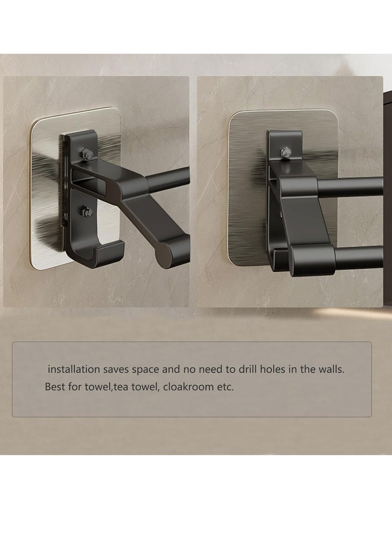 Flushrenic Wall Mounted Towel Hanger，Self Adhesive Towel Bar，Bathroom Accessories，2 Tier Double Rod Towel Shelf Storage with 2 Hooks,Towel Rail Hanger for Bathroom Wall - Image 4