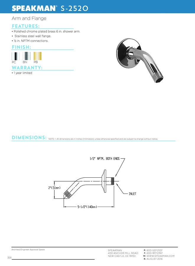 Speakman S-2520 Clean and Simple Shower Arm and Flange for Stylish Bathroom Décor, 5.5 inches, Polished Chrome - Image 3