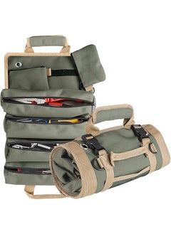 PROMASS promass Roll Up Tool Bag, Oxford Cloth Roll Tool Organizer with 4 Zipper Pockets and 2 Detachable Pouches Wrench Roll Up Pouch Bag Multi-Purpose Tool Roll Organizer for Mechanic Electrician 