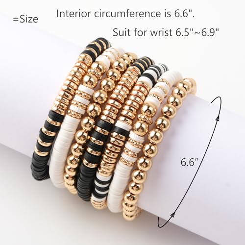 GOOJIDS Black Surfer Heishi Clay Bead Bracelets for Women Bohemian Stackable Gold Plated Beaded Stretch Bracelets Elastic Layering Friendship Bracelets Set Jewelry Gift - Image 2