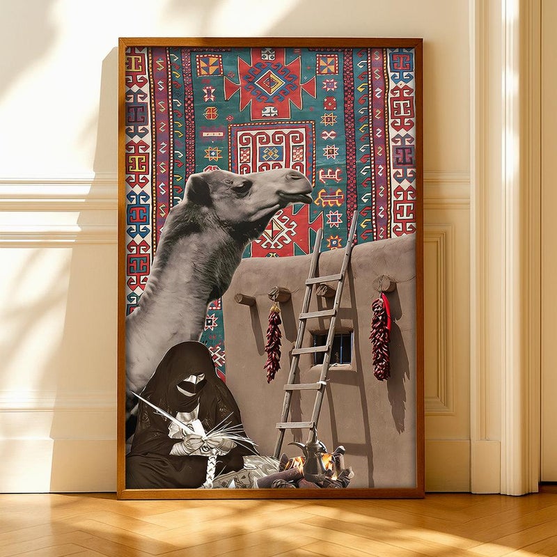 ماركتنا لوحة قماشية بتصميم الفن النجدي مع برواز مجوف مقاس (50×70) قطعة واحدة - Image 1