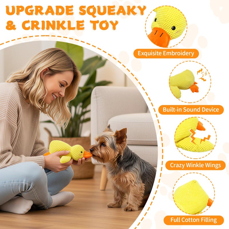 VOXGET Calming Duck Toy for Dogs, 2026 New Interactive Crinkle Toy with Quack Sound for Dogs Teeth, Soft Stuffed Plush Mellow Calming Duck Pillow for Puppy Keep Busy -Yellow, 9.8"x8.6"(S) - Image 3