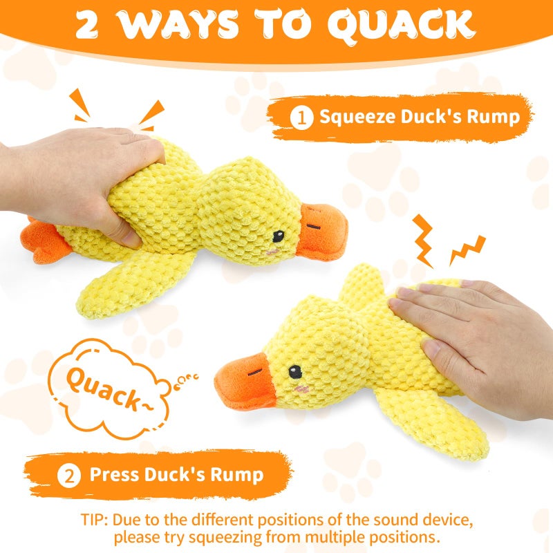 VOXGET Calming Duck Toy for Dogs, 2026 New Interactive Crinkle Toy with Quack Sound for Dogs Teeth, Soft Stuffed Plush Mellow Calming Duck Pillow for Puppy Keep Busy -Yellow, 9.8"x8.6"(S) - Image 2