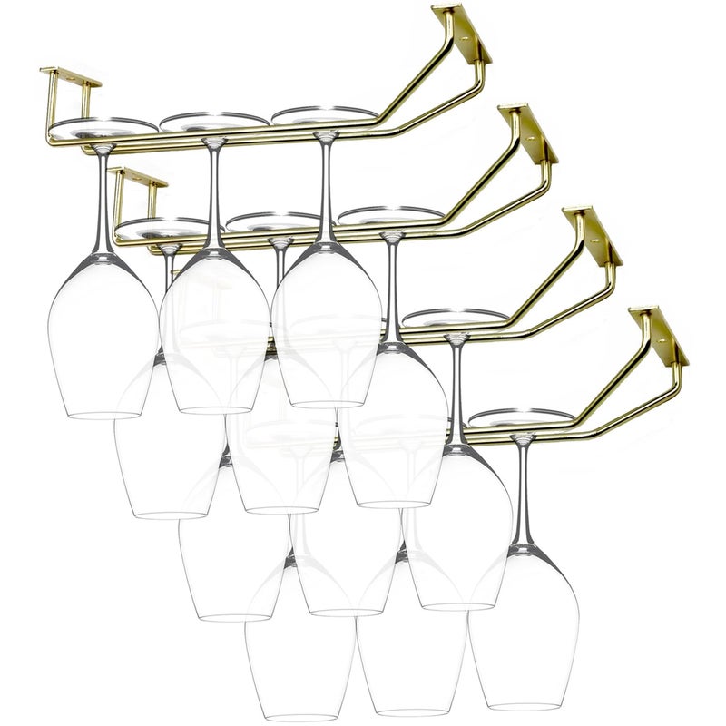 RedDreamer 108 Inch Gold Wine Glass Rack Under Cabinet Wine Glass Holder Wine Glass Hangers Under Shelf Stemware Rack Hanging Stemware Holder for Cabinet Kitchen Bar Set of 4