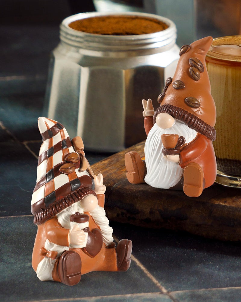 iStatue Maillard Coffee Gnomes Figurines Set - Ideal Coffee Bar Accessories, Unique Vintage Resin Gnome Gift Coffee Themed Gifts, Decorative Trays Decor for Home, Office & Wall Shelf (Coffee Gnomes) - Image 2