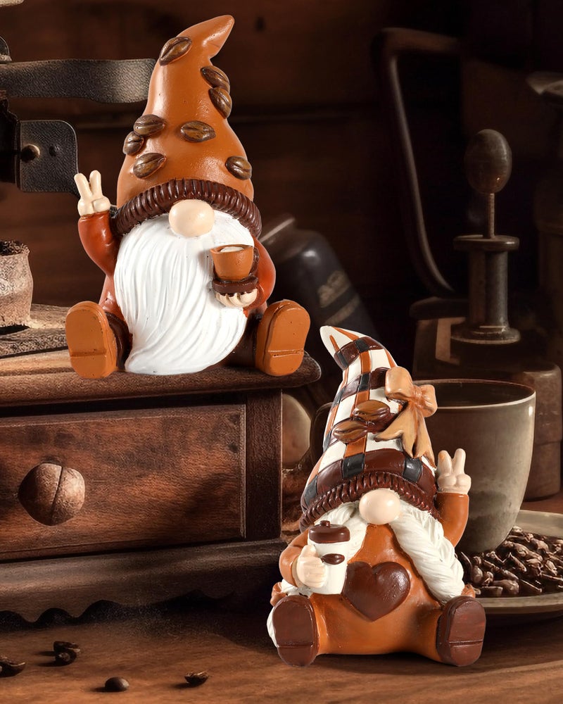 iStatue Maillard Coffee Gnomes Figurines Set - Ideal Coffee Bar Accessories, Unique Vintage Resin Gnome Gift Coffee Themed Gifts, Decorative Trays Decor for Home, Office & Wall Shelf (Coffee Gnomes) - Image 1