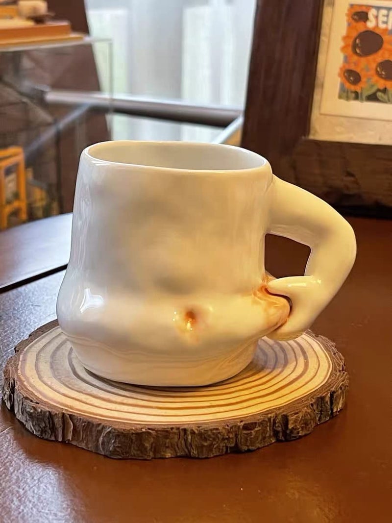 hesim Hand-Crafted Ceramic Fat Belly Mug | Coffee Mug With Arm Handle | Fat Mug | Potbelly Coffee Mug | Father's Day Gift - Image 1