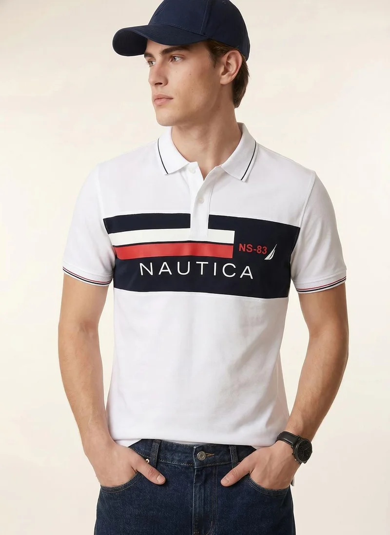 نوتيكا Nautica Men White Logo Polo T-Shirt