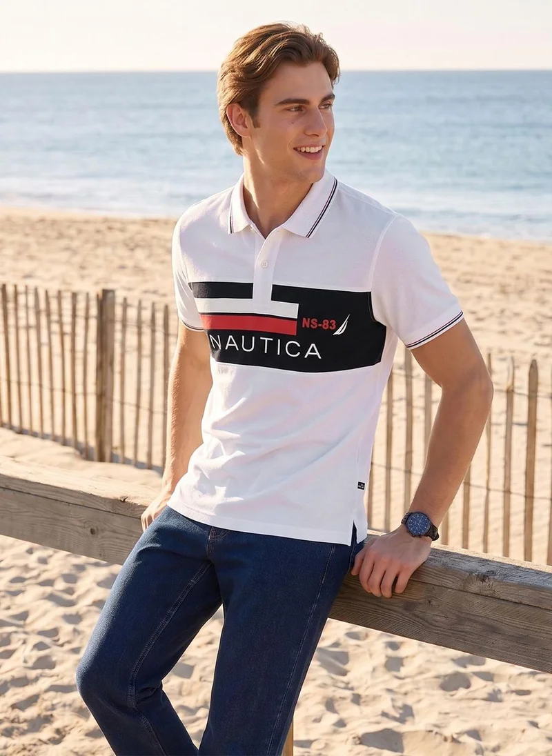 نوتيكا Nautica Men White Logo Polo T-Shirt
