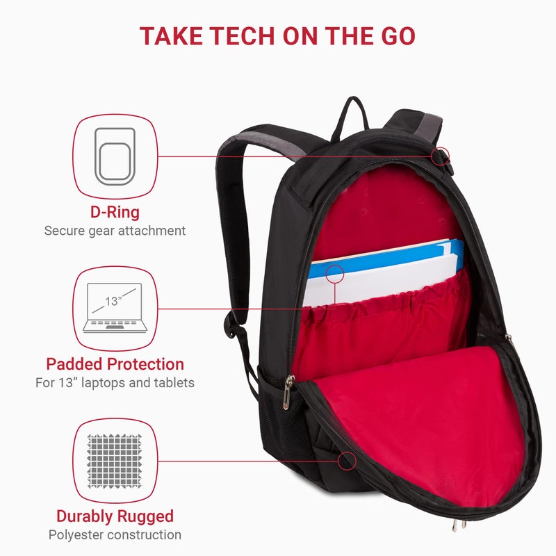 SwissGear 1186 Bungee Backpack, Black/Grey, 17-Inch - Image 2