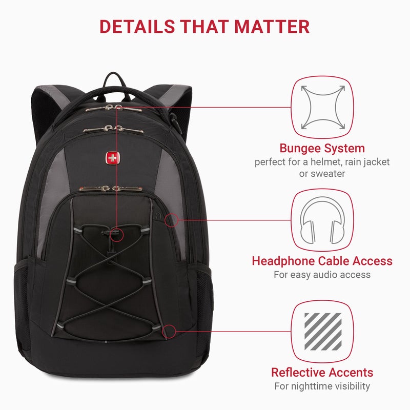 SwissGear 1186 Bungee Backpack, Black/Grey, 17-Inch - Image 3