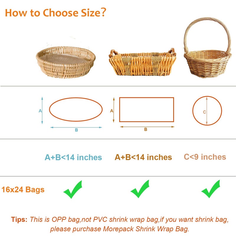 Morepack Cellophane Bags,16x24 Inch 20 Pcs Cellophane Wrap for Gift Baskets, Clear Basket Bags - Image 3