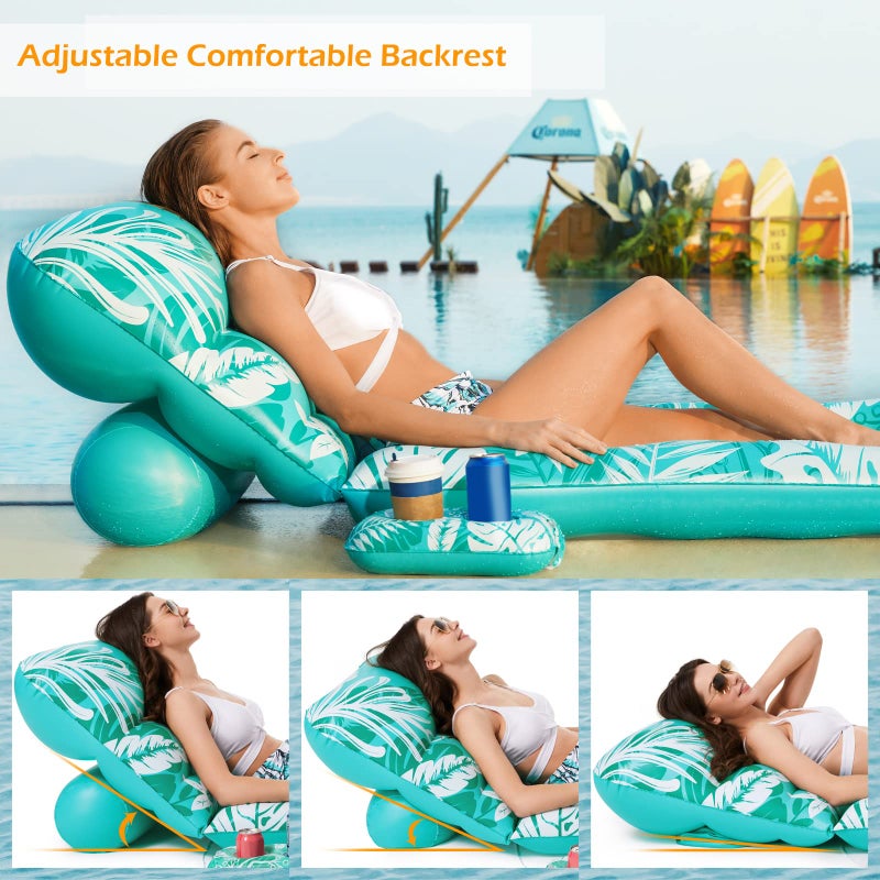 Jasonwell Inflatable Pool Float Adult - Pool Floaties Lounger Floats Floating Chair Raft with Adjustable Backrest Cup Holders Water Floaty Lake Lounge Tanning Floats Beach Party Toys for Adults - Image 2