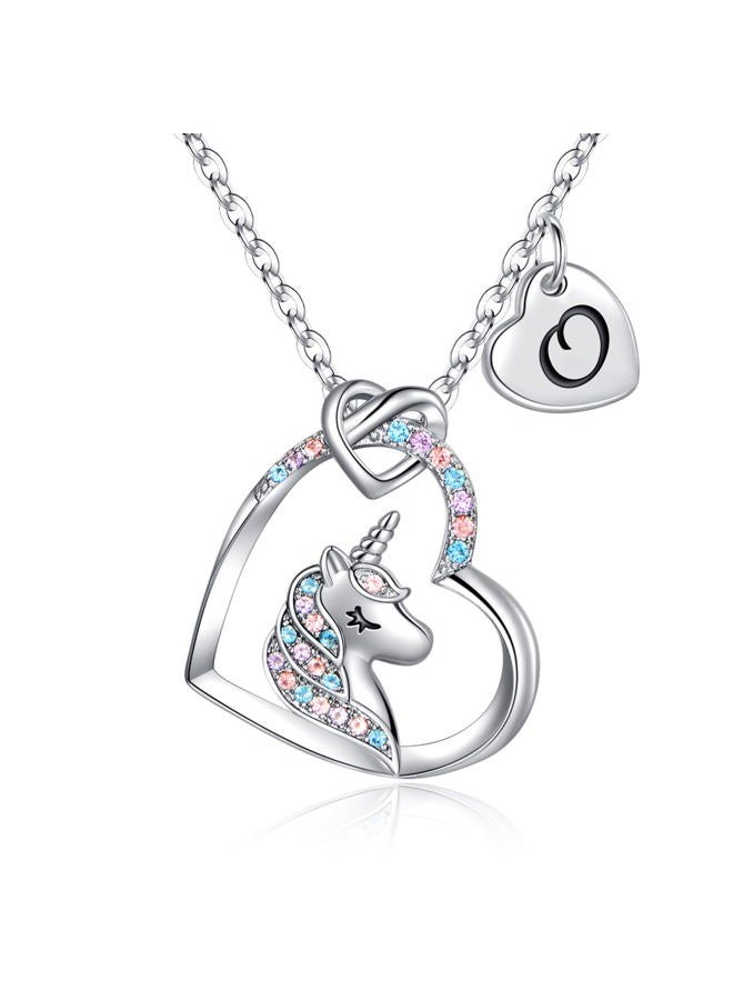 Hidepoo Unicorn Necklace for Teen Girls, 14K White Gold Plated Initial O Pendant Unicorn Necklace Unicorns Gifts for Girls Heart Pendant Unicorn Necklace Girls Jewelry Birthday Gifts for Girls Age 6-8 - Image 1