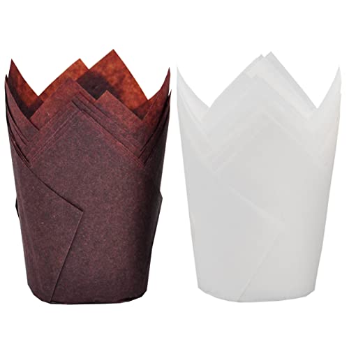 MyBakning Large size WhiteBrown Tulip Baking Cups 214Base diameter x 4Wall height Greaseproof paper baking cupcake Muffin liners Case of 130 pcs