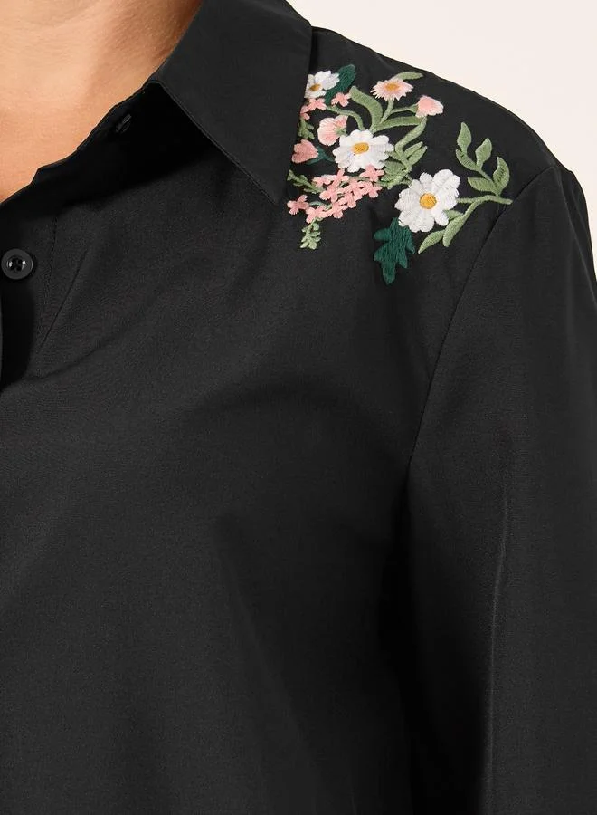 Take Two Take Two Floral Embroidered Button Front Long Sleeve Shirt