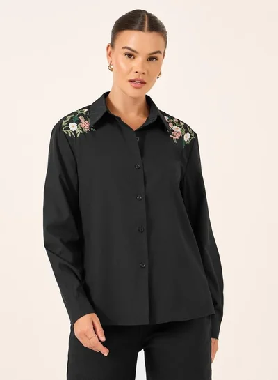 Take Two Take Two Floral Embroidered Button Front Long Sleeve Shirt