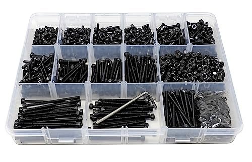 iexcell 1500 Pcs M3 x 4/6/8/10/12/16/20/25/30/35/40/45/50 Alloy Steel 12.9 Grade Hex Socket Head Cap Screws Bolts Nuts Washers Assortment Kit, Black Oxide Finish - Image 2
