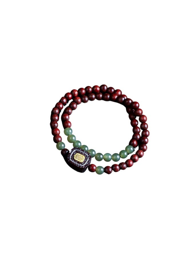 Purple Qi From The East Old Material Indian Small-leaf Sandalwood Bracelet With Hetian Jade And Zhaji Lamu Buddha Beads Prayer Beads For Men And Women Couples - Image 4